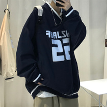 V collar clothes male fashion brand ins spring and autumn harbor wind high street sports clothes autumn 2021 New loose hat jacket