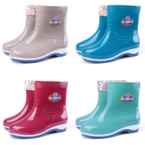 Back Force All Season Rain Shoes Women Short Drum Adults Plus Suede Rain Boots Fashion Waterproof Shoes Ladies Anti Slip Middle Silo Rubber Shoes Cover Shoes