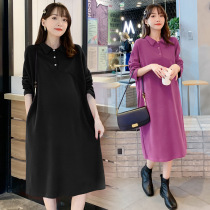 Pregnant women autumn dress 2021 New sweet temperament hipster fashion long lapel size skirt