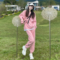 Plus velvet suit women autumn and winter 2021 New Harbor style retro leisure sports loose fried street two-piece chic