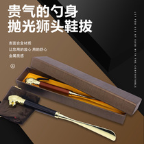 Dihua star beech wood lion head coated with copper head metal shoehorn super long handle shoe gift copper plated solid wood shoes slip