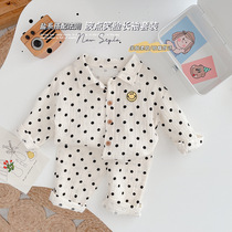 0-3 years old baby breathable Pajamas split suit 2021 spring and autumn Korean version of foreign atmosphere wave Point home clothing set