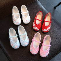 Girls costume Hanfu performance dance shoes little girl big childrens single shoes Chinese style embroidered shoes Childrens ethnic style