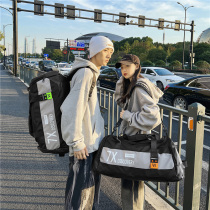 Fitness Bag Double Shoulder Backpack Female Skew Satchel Waterproof Large Capacity Travel Bag Independent Shoes Position Multifunction Luggage Bag Man