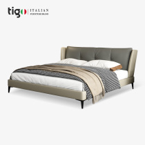 TIGO Italian minimalist leather bed modern minimalist soft bag bed light luxury wind top layer leather atmosphere double bed master bedroom