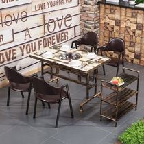 String table barbecue retro hot pot table dining iron commercial furniture fast food industrial solid wood buffet table barbecue