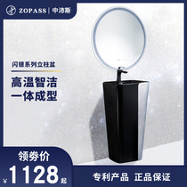 Black personality basin bathroom floor-standing ceramic integrated washbasin light luxury color balcony column basin wash basin