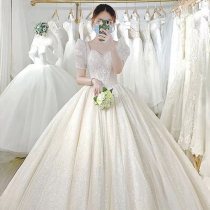 Senior sense main wedding dress 2021 New Bride Court style big tail bubble sleeve dress thick arm size female