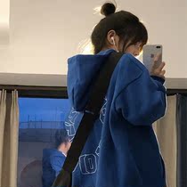 Cotton and velvet thickened Klein blue sweatshirt women winter oversize lazy wind couple INS Super fire coat tide