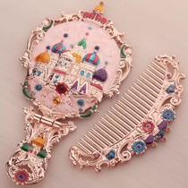 Russian small mirror handle with comb set retro portable makeup mirror foldable desktop Princess Mirror