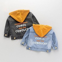 Baby denim jacket spring and autumn childrens hooded casual jacket baby denim jacket jacket jacket foreign tide