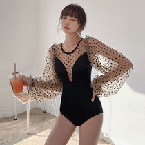 Oom swimsuit women's new conjoined triangle belly slimming lace long sleeve steel support gathered hot spring vacation swimsuit