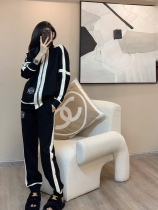 BOY high-grade embroidery grinding plus velvet padded cotton cardigan suit womens winter casual sweatpants Tide brand