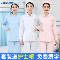 Nurse clothes Long sleeve womens summer short sleeves thin autumn and winter split set Blue short medical workers large size work clothes