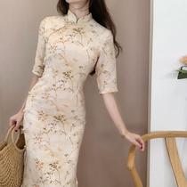 2021 plain elegant retro gentle elegant modified young girl slim slim daily sleeve cheongsam dress