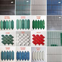Small short long strip mosaic blue-green kiln fish scales bathroom bathroom wall tiles restaurant arrow-shaped curved tiles