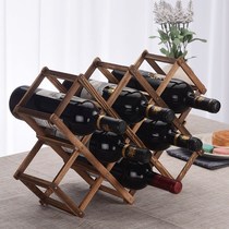 Red wine rack solid wood creative solid wood folding wine rack wooden wine rack iron multi-bottle one