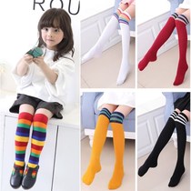 Childrens mid-tube socks Spring and autumn summer thin girls rainbow knee-high long tube socks baby cotton half calf socks