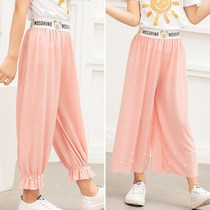 New 2021 summer little girl anti-mosquito pants girls wide leg pants nine-point pants thin section loose childrens pants women