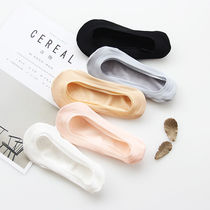 3 5 Double Ice Silk Boat Socks Woman Summer Invisible Light Mouth Silicone Anti-Slip Lady Short Socks Thin stock High heel sock cotton bottom