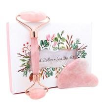 Pink jade roller powder massage device beauty powder Crystal scraper plate roller push face