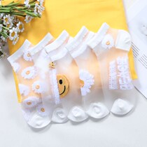 Socks female little Daisy Crystal socks summer thin cotton bottom shallow socks Korean transparent glass stockings ins tide
