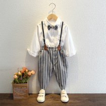  Boys  dresses Autumn long-sleeved shirts Bib suits Childrens host performance baby suits Year-old clothes