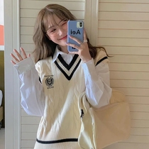British college style sweater set 2021 new folding knitted vest shirt vest shirt two-piece womens autumn