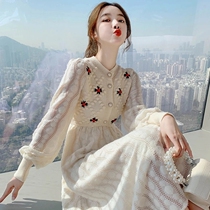 Early Fall 2022 New French Gentle Wind Waist Knit Dress Womens Autumn Winter Bottom Embroidered Fairy Skirt