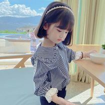 2021 autumn new plaid shirt baby girl foreign gas children Korean lace lace shirt long sleeve top