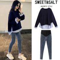 Pregnant woman Spring dress suit Fashion style foreign air sweater 2022 spring new gestational woman with high level sensfeel net red blouses woman