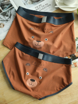 Efenteng original fun little brown bear printed couple underwear modal cotton underwear mens and womens mid-waist Valentines day seven
