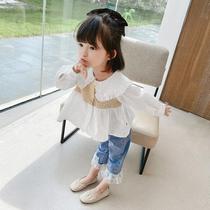 Autumn suit 2021 new girls autumn childrens clothing female baby swimsuit foreign style shirt jeans two-piece set