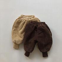 2022 Spring and Autumn New plus velvet winter thickened warm velvet pants Korean men and women corduroy harlem pants