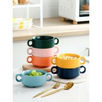  Binaural oatmeal bowl Milkshake bowl Girls cute ceramic bowl Household small oven bowl baking utensils
