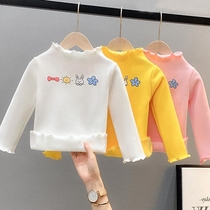 2021 autumn and winter wooden ear thickened warm long sleeve Joker plus velvet bottoming shirt T-shirt children baby Joker velvet shirt