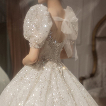 Heavy industry wedding dress 2021 new bride main yarn French small senior sense big tailing tail Princess Palace wind winter