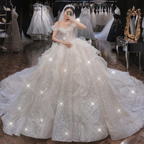 Starry Sky main wedding dress 2021 new bride big tailed luxury simple shoulder small man super fairy dream