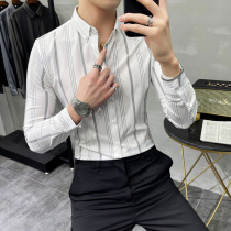 Rich bird autumn long-sleeved shirt mens Korean version of casual business fashion handsome all-match slim striped mens shirt