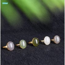 Natural Hetian jade ring female 925 silver gold-plated Fidelity jade ring gold inlaid jade adjustable gift