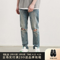 CLIMAX VISION Splash Color Wash to make old knee Broken Cave Jeans Micro-Slingshot Tannen Trousers Boom