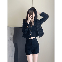 Black small fragrant wind coat female 2021 new autumn short high-end temperament small man autumn and winter Joker senior sense