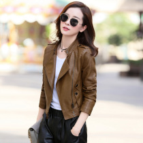 kzOH sheepskin leather clothing women autumn and winter fashion locomotive leather short jacket slim coat size versatile