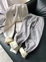 European station plus velvet thickened Haren pants autumn and winter high waist casual cotton pants loose toe pants pink sports pants