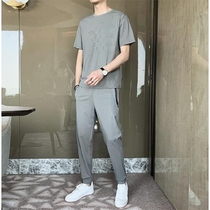 2021 summer new ice silk suit men Sports Leisure set loose short sleeve quick dry match suit trend