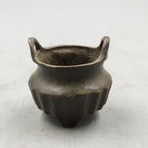 Antique miscellaneous collection antique Zen bottom incense burner incense plug double ear three-legged small incense burner home furnishings
