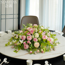 Hotel Great Dining Table Emulation Flower Upscale Restaurant Bag Compartment Large Round Table Turntable Pendulum Flower Decoration Fake Flower Center Pendulum