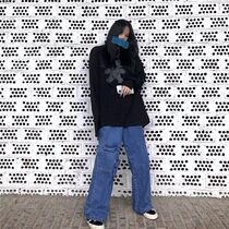 Wide leg pants female Korean version of ins retro big pocket straight jeans high waist loose thin casual long pants tide