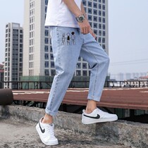 Spring and summer new loose mens jeans Youth Korean version of the tide brand ins Hong Kong style wide-leg pants trend straight pants