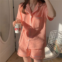 ins pure cotton linen cloth simple pajamas girls summer thin short-sleeved shorts Korean loose home service suit